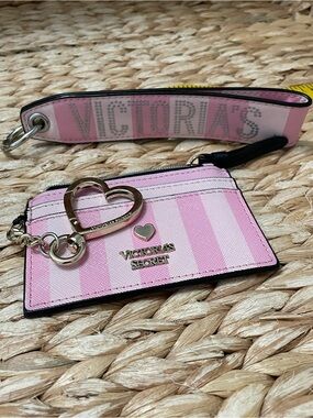 Victorias Secret Logo Card Holder and Wristlet Strap pink